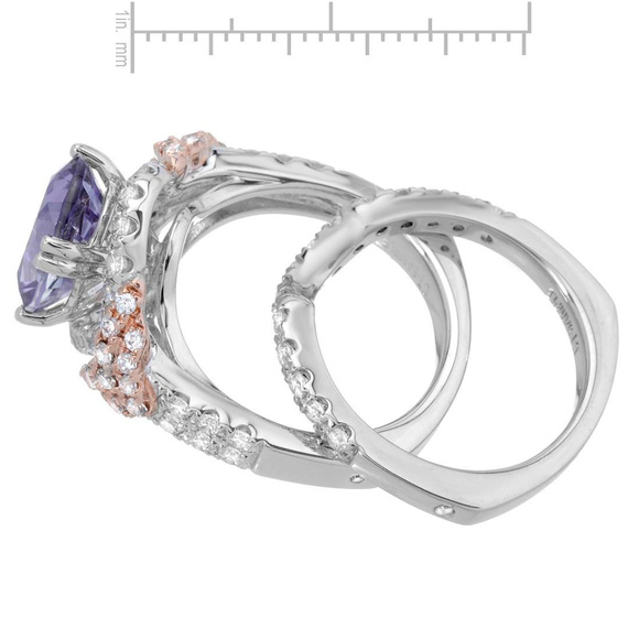 ROMANTIC PURPLE CZ/TWO-TONE 2PC RING SET SZ 6.5 - Picture 2 of 2